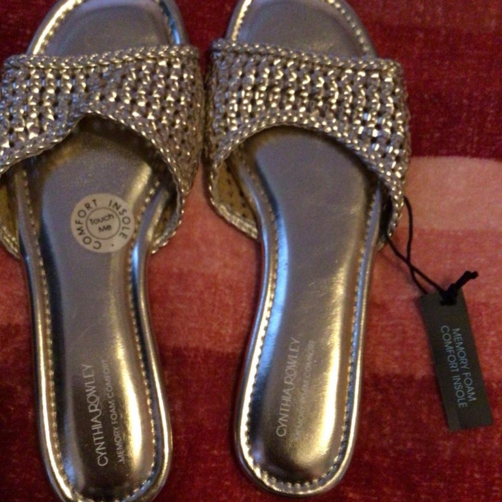 Cynthia Rowley "Journey" Women's Metallic Gold Woven Slide Sandals - Size 8M